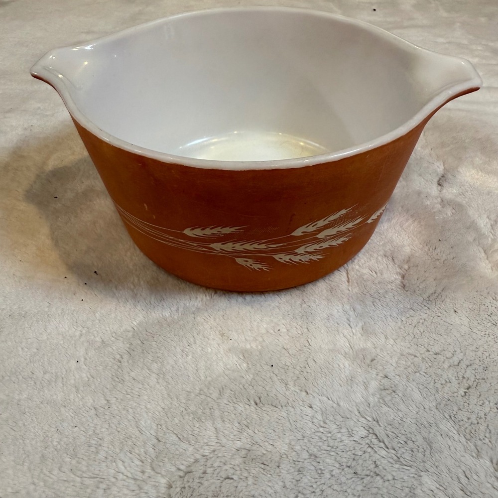 Vintage Pyrex Autumn Harvest 473-B Cinderella Mixing Bowl 1 Qt Orange Wheat